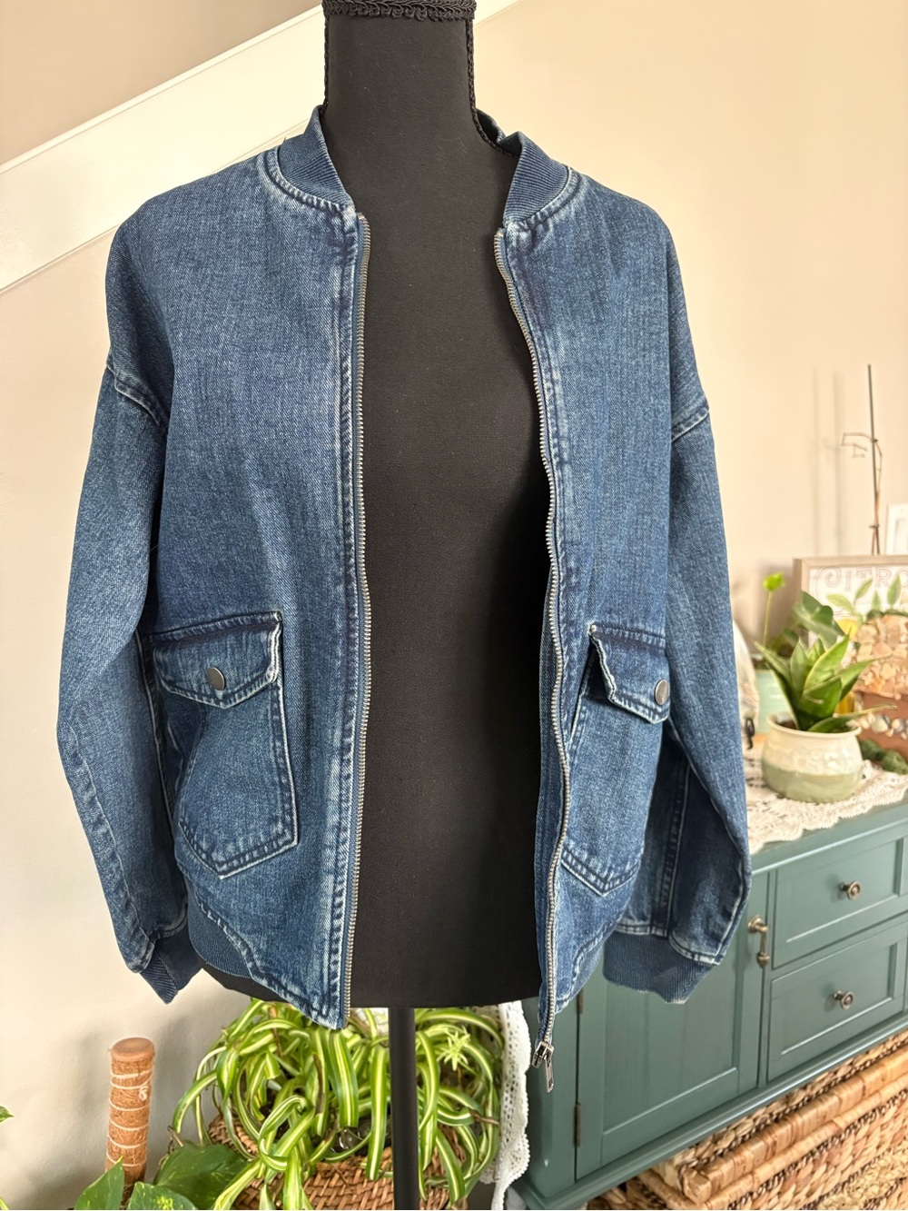 Cotton On Dark Blue Denim Bomber Jacket
